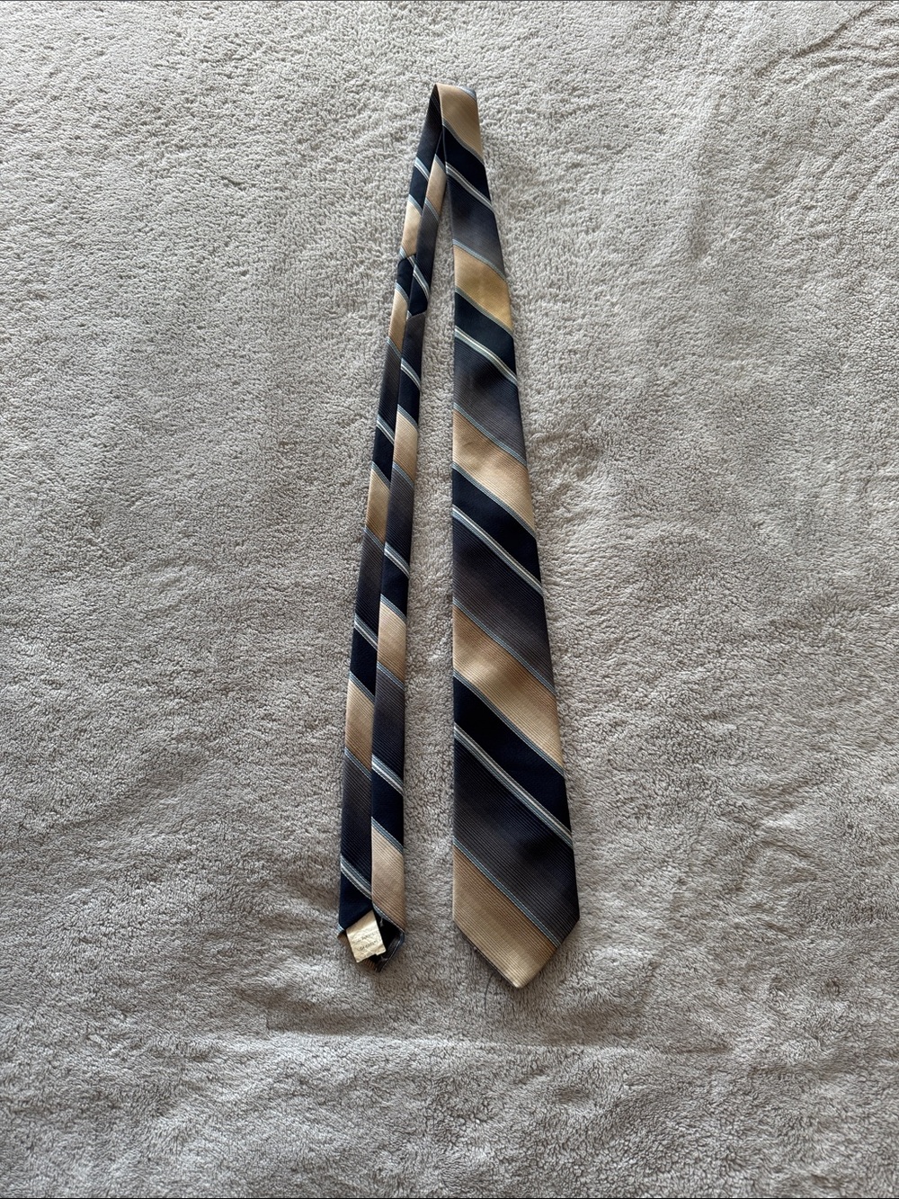 Riviera Collection Men’s Striped Neck Tie Beige Gray Navy Polyester Classic